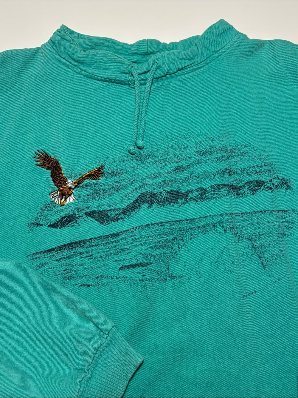 Dallas Alice Teal Eagle & Mountain Vintage Cotton Pullover